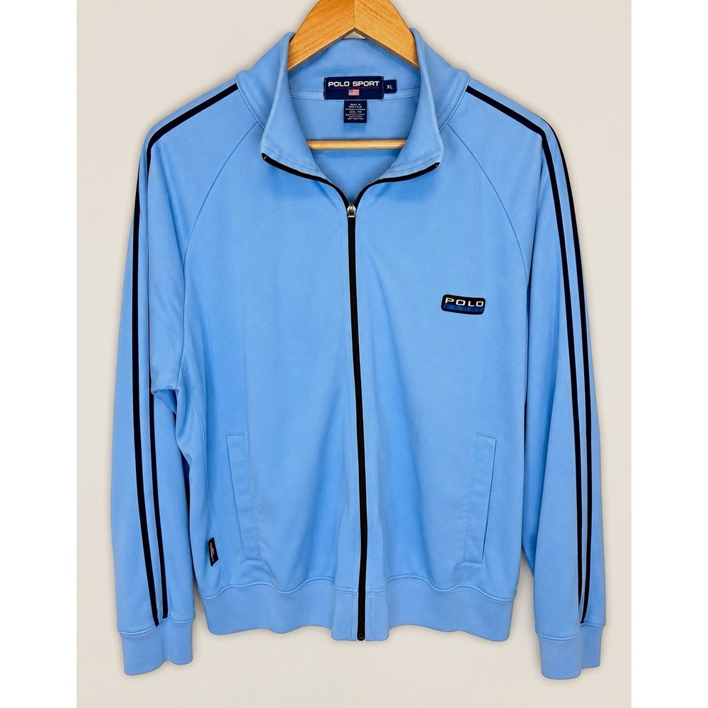 Polo Sport Ralph Lauren Track Jacket Men XL Blue Full Zip Striped Vintage